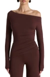 Naked Wardrobe Off The Shoulder Ruched Top In Brown