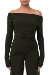 Naked Wardrobe Off The Shoulder Ruched Top In Green