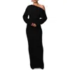 Naked Wardrobe One-shoulder Long Sleeve Maxi Sweater Dress In Black