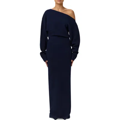 Naked Wardrobe One-shoulder Long Sleeve Maxi Sweater Dress In Blue