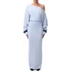 Naked Wardrobe One-shoulder Long Sleeve Maxi Sweater Dress In Chambray
