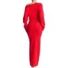Naked Wardrobe One-shoulder Long Sleeve Maxi Sweater Dress In Red