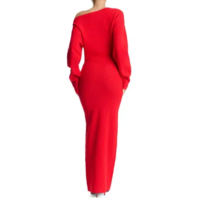 Naked Wardrobe One-shoulder Long Sleeve Maxi Sweater Dress In Red