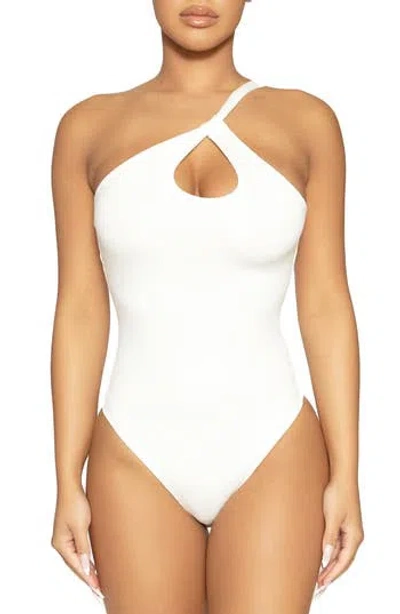 Naked Wardrobe One-shoulder Keyhole Bodysuit In White