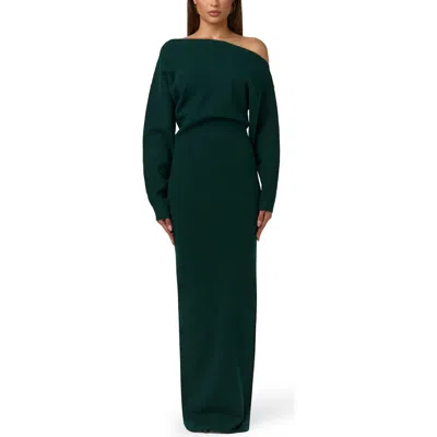 Naked Wardrobe One-shoulder Long Sleeve Maxi Sweater Dress In Green
