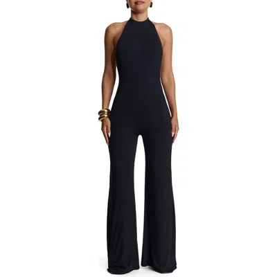 Naked Wardrobe Open Back Halter Wide Leg Jumpsuit In Black