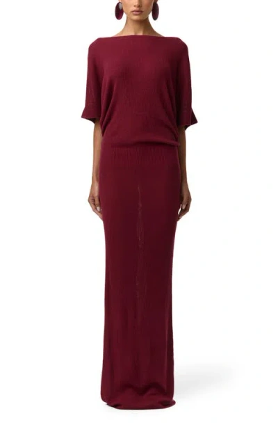 Naked Wardrobe Open Back Knit Maxi Dress In Burgundy