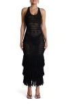 Naked Wardrobe Open Stitch Fringe Midi Dress