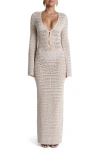 Naked Wardrobe Open Stitch Long Sleeve Maxi Dress In Brown