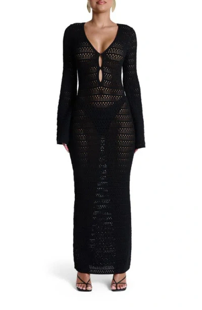 Naked Wardrobe Open Stitch Long Sleeve Maxi Dress