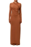 Naked Wardrobe Overlap Neck Long Sleeve Maxi Dress In Brown