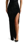 Naked Wardrobe Palm Frond Burnout Velvet High Slit Maxi Skirt In Palm Black