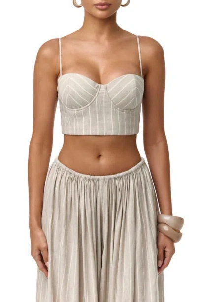 Naked Wardrobe Pinstripe Linen Blend Corset Crop Top In White