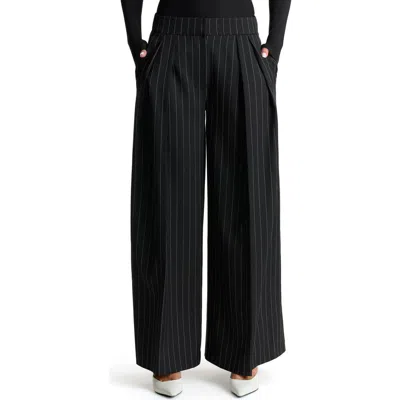Naked Wardrobe Pinstripe Wide Leg Pants In Black