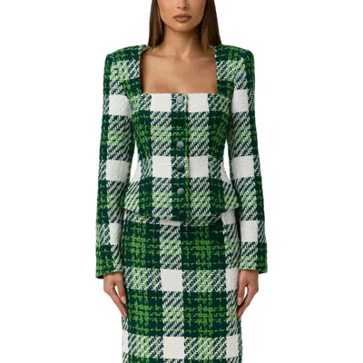 Naked Wardrobe Plaid Boucle Peplum Blazer In Green