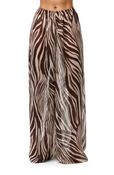 Naked Wardrobe Pleated Chiffon Wide Leg Pants In Brown
