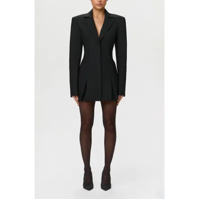 Naked Wardrobe Pleated Long Sleeve Suiting Blazer Minidress In Black