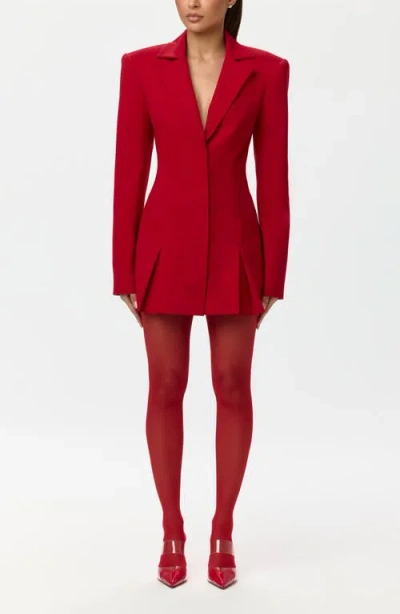 Naked Wardrobe Pleated Long Sleeve Suiting Blazer Minidress In Red