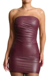 Naked Wardrobe Pleated Strapless Faux Leather Bodysuit In Dark Plum