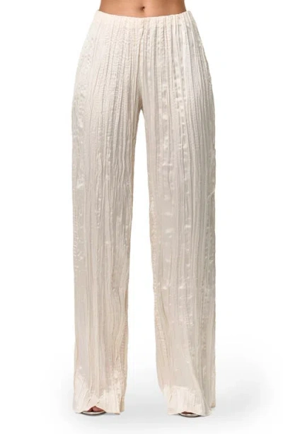 Naked Wardrobe Plissé Straight Leg Satin Pants In White