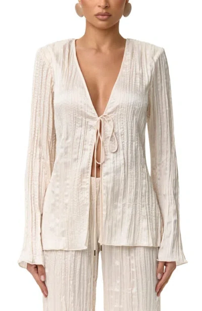 Naked Wardrobe Plissé Tie Front Satin Top In Metallic