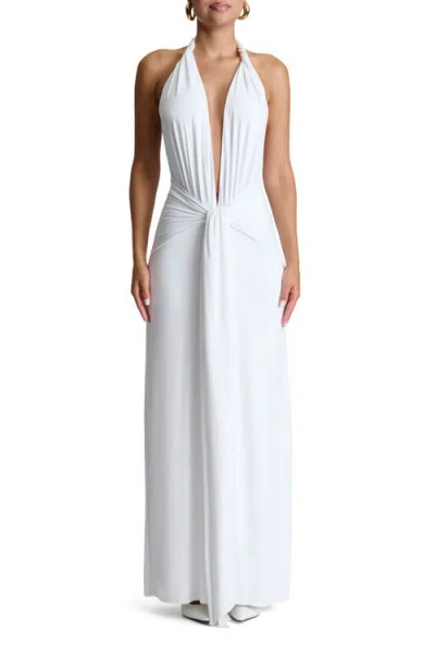 Naked Wardrobe Plunge Halter Maxi Dress In White