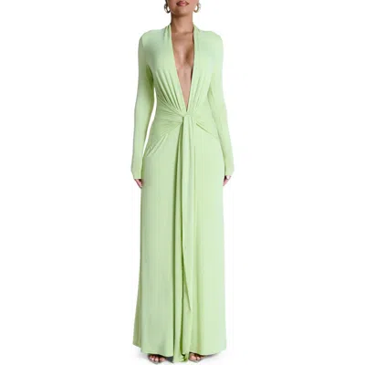 Naked Wardrobe Plunge Neck Long Sleeve Stretch Jersey Maxi Dress