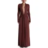 Naked Wardrobe Plunge Neck Long Sleeve Stretch Jersey Maxi Dress
