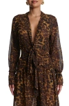 Naked Wardrobe Plunge Tie Front Chiffon Top In Brown