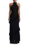 Naked Wardrobe Pointelle Halter Maxi Dress In Black