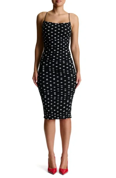 Naked Wardrobe Polka Dot Body-con Midi Dress In Black White  Polka Dot