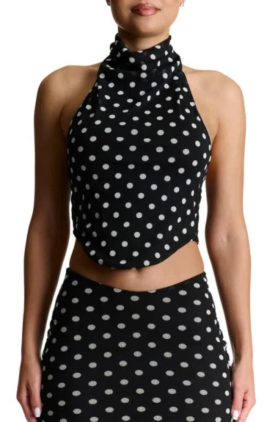 Naked Wardrobe Polka Dot Halter Crop Top In Black White Polka Dot