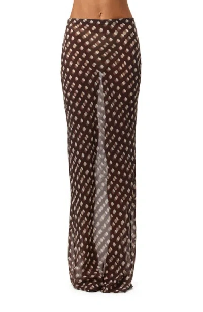 Naked Wardrobe Polka Dot Illusion Chiffon Maxi Skirt In Brown