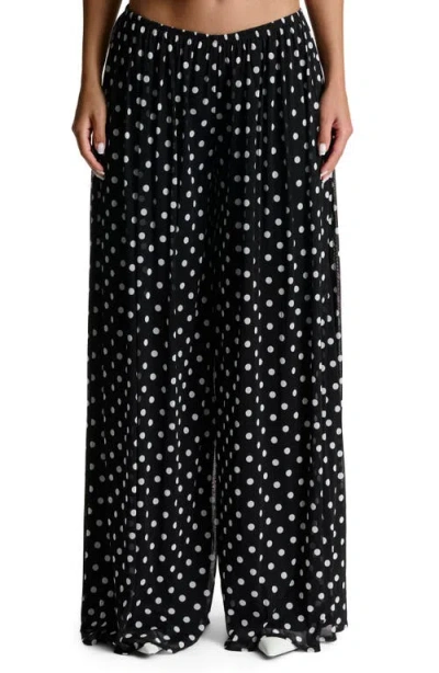 Naked Wardrobe Polka Dot Mesh Wide Leg Pants In Black White Polka Dot