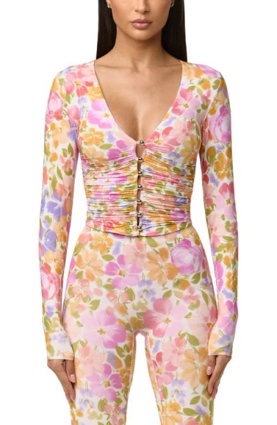Naked Wardrobe Print Front Button Stretch Top In Multi