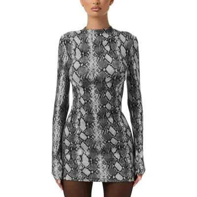 Naked Wardrobe Print Long Sleeve Body-con Minidress In Gray