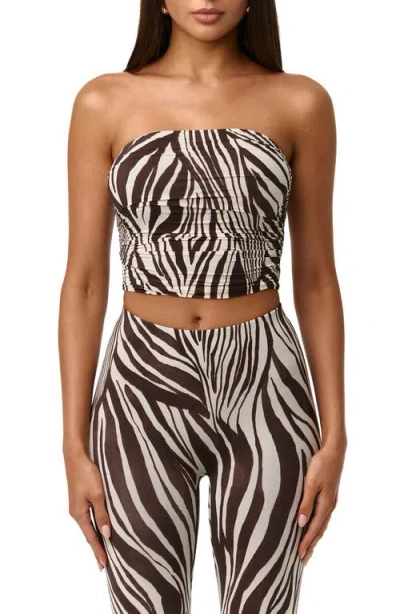 Naked Wardrobe Printed Crop Tube Top In Brown