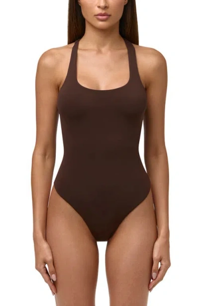 Naked Wardrobe Printed Racerback Bodysuit In Brown