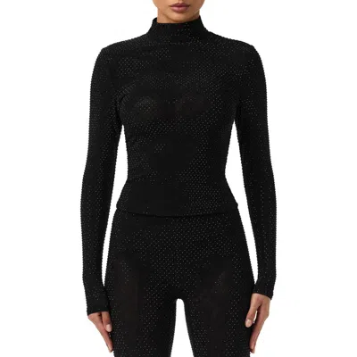 Naked Wardrobe Rhinestone Long Sleeve Top In Black
