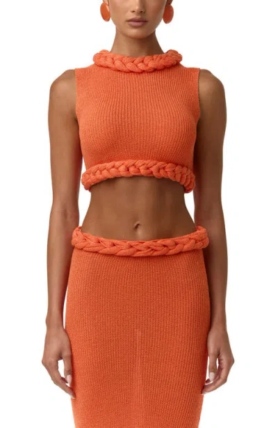 Naked Wardrobe Rib Knit Braid Trim Crop Top In Orange