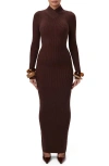 Naked Wardrobe Rib Long Sleeve Body-con Sweater Dress In Burgundy