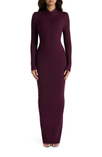 Naked Wardrobe Rib Long Sleeve Body-con Sweater Dress In Purple
