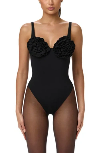 Naked Wardrobe Rosette Bust Bodysuit In Black