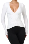 Naked Wardrobe Ruched Deep V Top In White