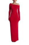 Naked Wardrobe Ruched Off The Shoulder Long Sleeve Maxi Dress In Red