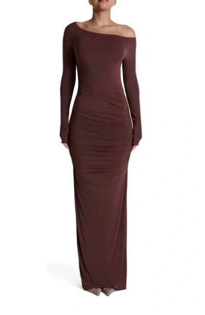 Naked Wardrobe Ruched Off The Shoulder Long Sleeve Maxi Dress