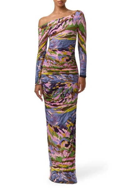 Naked Wardrobe Ruched Off The Shoulder Long Sleeve Maxi Dress In Multi
