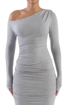 Naked Wardrobe Ruched One-shoulder Top In Heather Grey