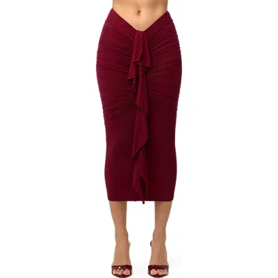 Naked Wardrobe Ruffle Midi Skirt In Red
