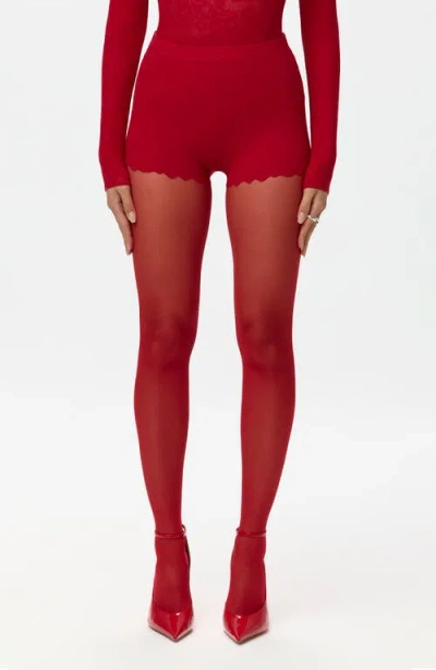 Naked Wardrobe Scallop Hem Stretch Lace Shorts In Red